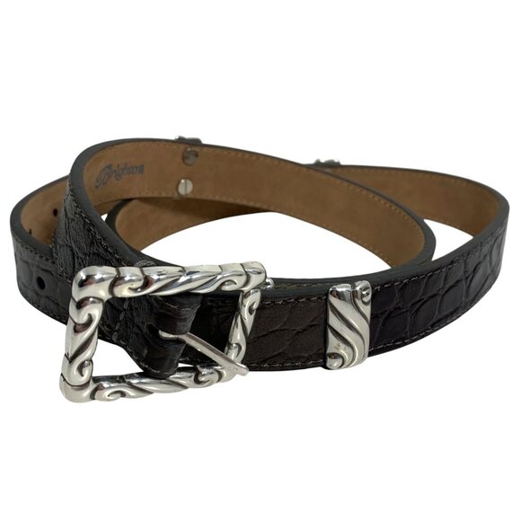 BRIGHTON Colorblock Leather Belt Croc Embossed Silver Accents Size 38 Western - Picture 1 of 10